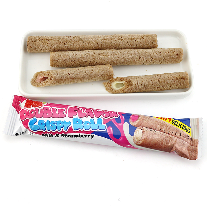 Double flavors Crispy Roll Fiber Wheat Wafer rice Stick with Chocolate,milk cream Filled CH-D155