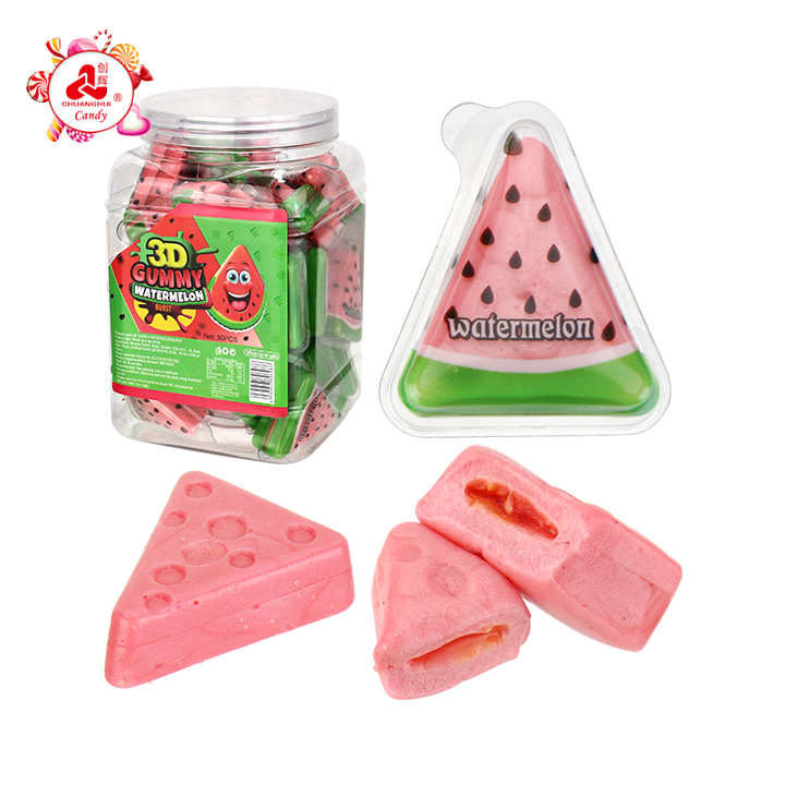 3D watermelon shaped triangle gummy candy with jam filling CH-J758
