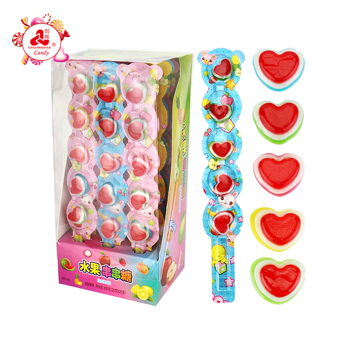 5-in-1 Love Heart shaped string lollipop jelly gummy candy CH-J762