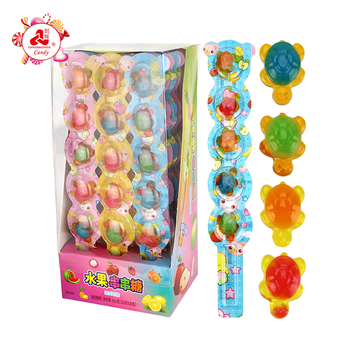 5-in-1 Cartoon Little Turtle shaped string lollipop jelly gummy candy CH-J765