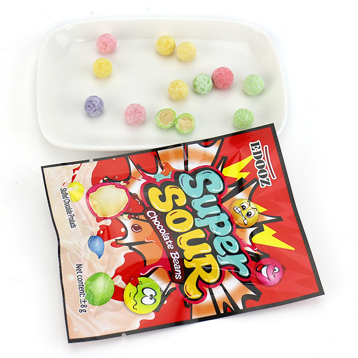 Super sour choco crispy sour fruit flavor sugar coating white chocolate bean candy CH-BC175