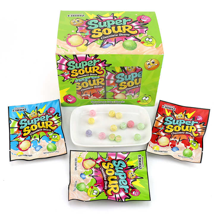 Super sour choco crispy sour fruit flavor sugar coating white chocolate bean candy CH-BC175