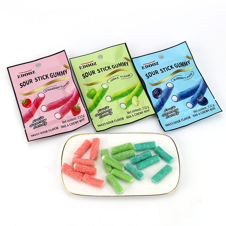 12g fruit flavor Sour stick chewy gummy candy filled with sour powder CH-J767