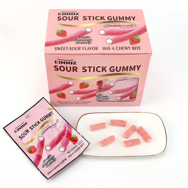 12g fruit flavor Sour stick chewy gummy candy filled with sour powder CH-J767