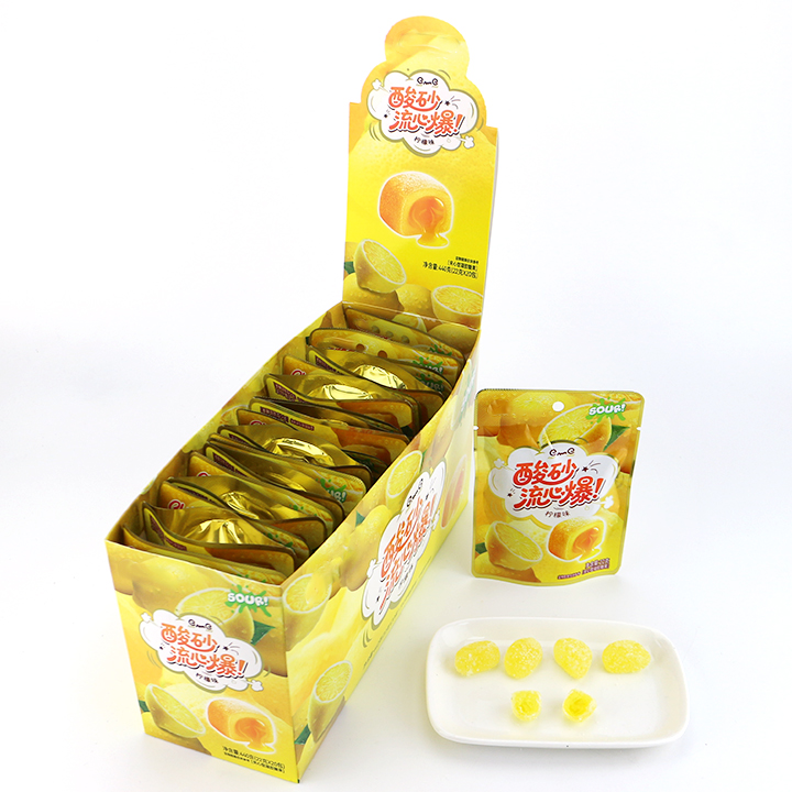 Sour sugar-coated fruit flavors jelly gummy candy with gel jam filling CH-J771