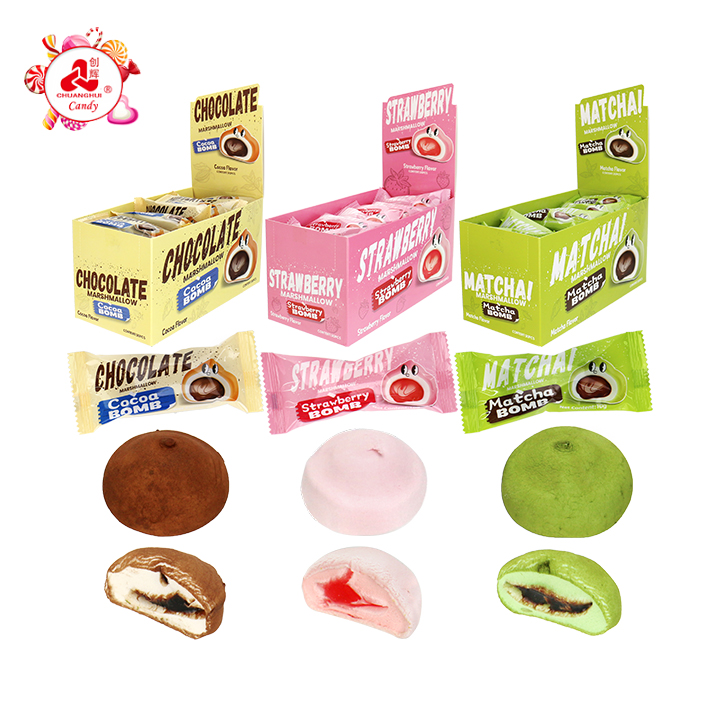 2-in-1 Halal matcha, strawberry, chocolate coated marshmallows with jam filling CH-M246