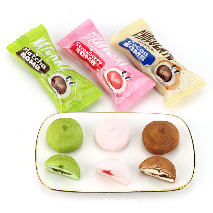 2-in-1 Halal matcha, strawberry, chocolate coated marshmallows with jam filling CH-M246