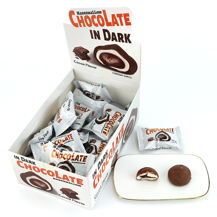 Halal strawberry, blueberry, chocolate in Dark chocolate-coated marshmallow with jam filling CH-M247