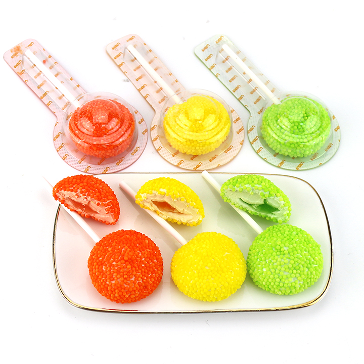 Sugar Sour Bead Coated Marshmallow Lollipop Candy with Jam Pop CH-M248