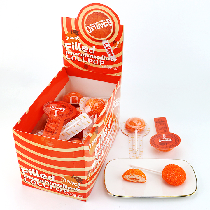 Sugar Sour Bead Coated Marshmallow Lollipop Candy with Jam Pop CH-M248