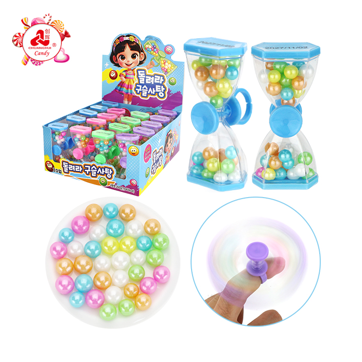 Time hourglass shaped finger spinning top toy with colored bead hard candy CH-T1447