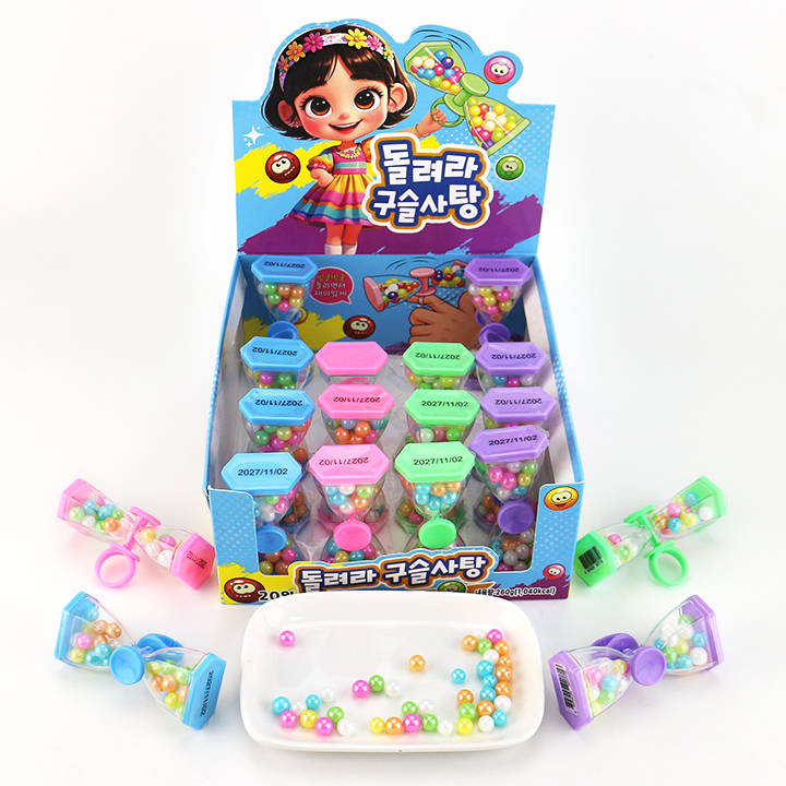 Time hourglass shaped finger spinning top toy with colored bead hard candy CH-T1447