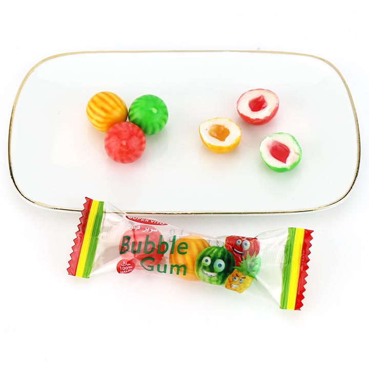 3 in 1 Round Watermelon Fruity Chewing Bubble Gum with jam CH-E368