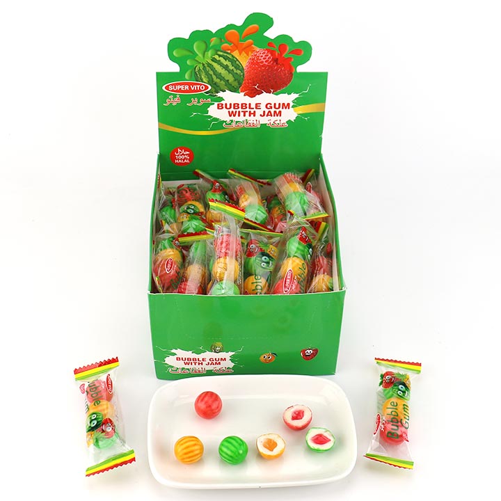 3 in 1 Round Watermelon Fruity Chewing Bubble Gum with jam CH-E368