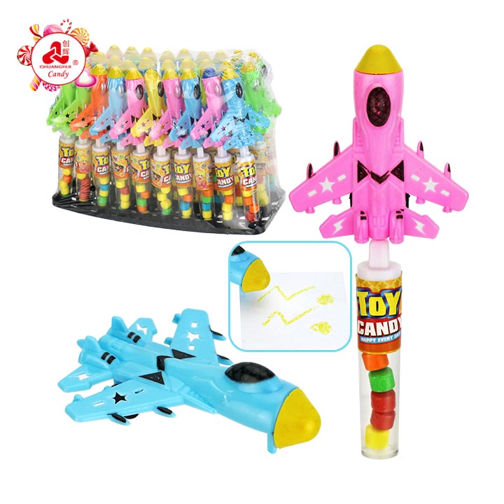 Cartoon Sliding Fighter Plane Shape Crayon Toy Candy CH-T1450
