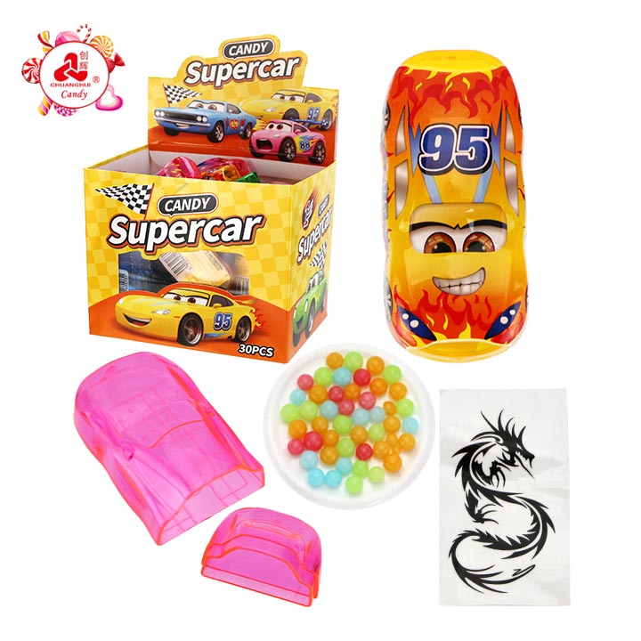 Cartoon supercar box with mini colored candy & tattoo stickers CH-T1453
