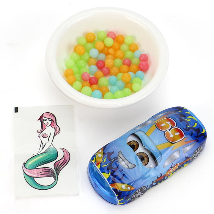Cartoon supercar box with mini colored candy & tattoo stickers CH-T1453