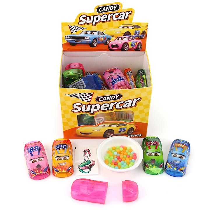 Cartoon supercar box with mini colored candy & tattoo stickers CH-T1453