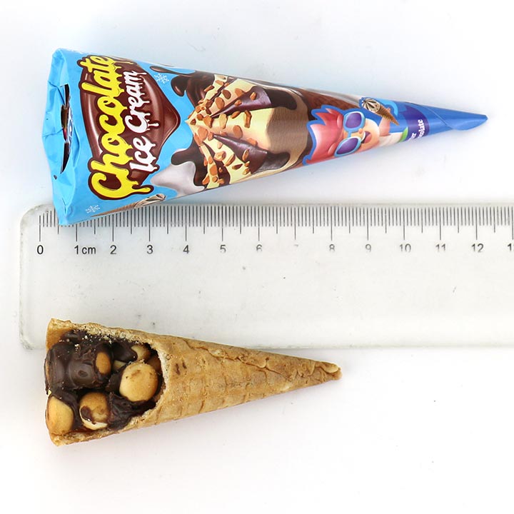 Chocolate Ice Cream Cone Shaped Wafer Filled Choco Jam and Crispy Biscuit Balls in Display Stand CH-BC180