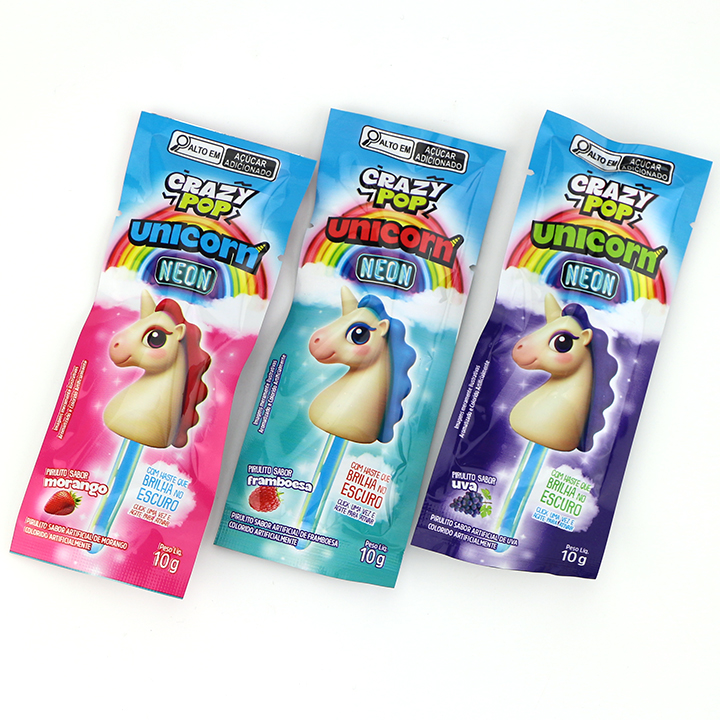 Crazy Pop Unicorn Shaped Neon Glow Lollipop - Fruit Flavored Hard Candy with Glow Stick CH-A114