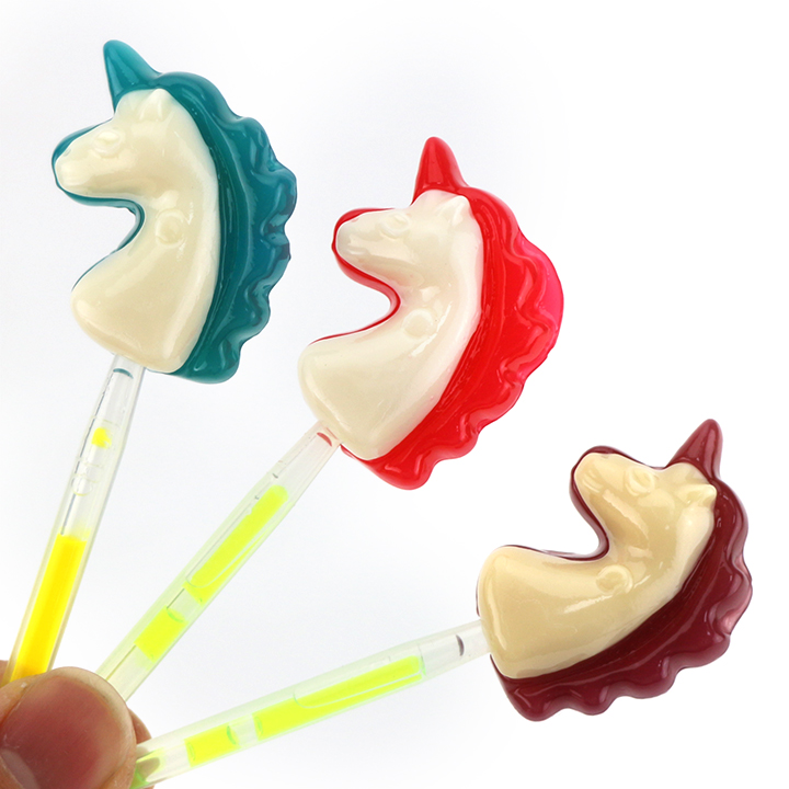 Crazy Pop Unicorn Shaped Neon Glow Lollipop - Fruit Flavored Hard Candy with Glow Stick CH-A114