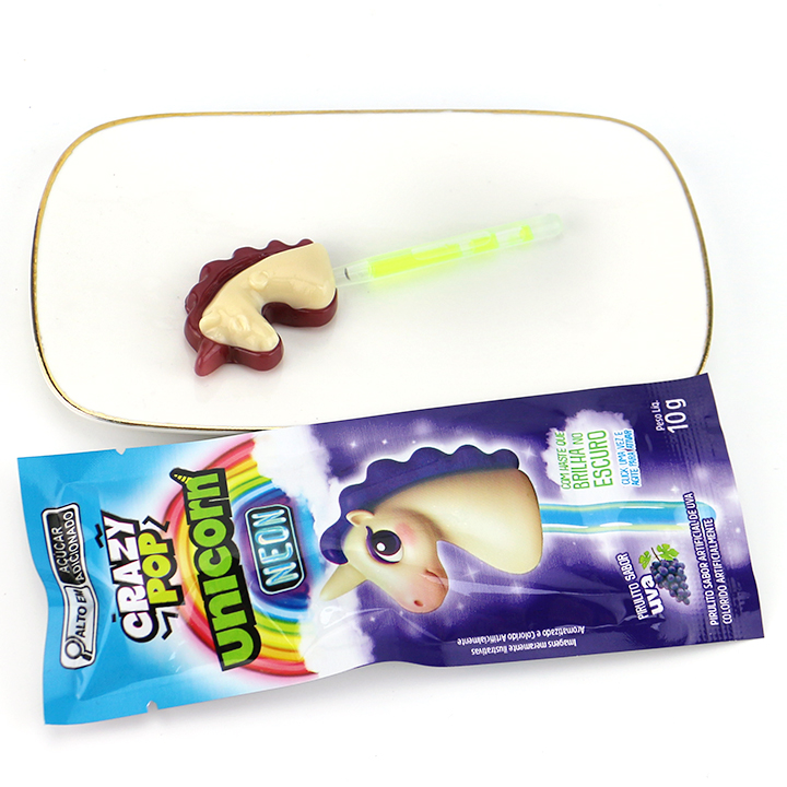 Crazy Pop Unicorn Shaped Neon Glow Lollipop - Fruit Flavored Hard Candy with Glow Stick CH-A114