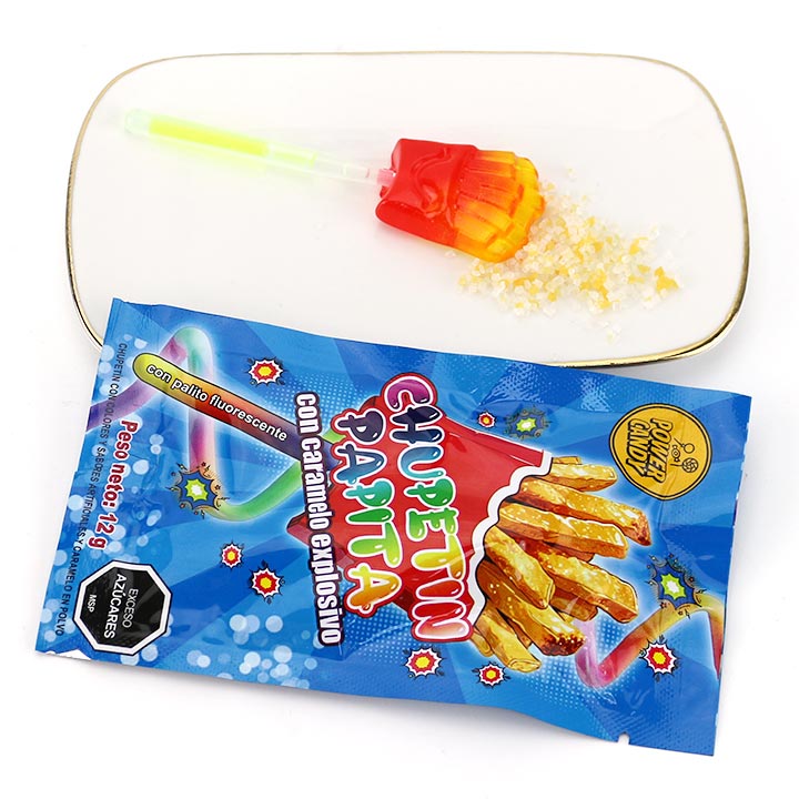 3-in-1 Hamburger,Pizza,French Fries Shaped Neon Glow Stick Lollipop with Popping Candy CH-B397
