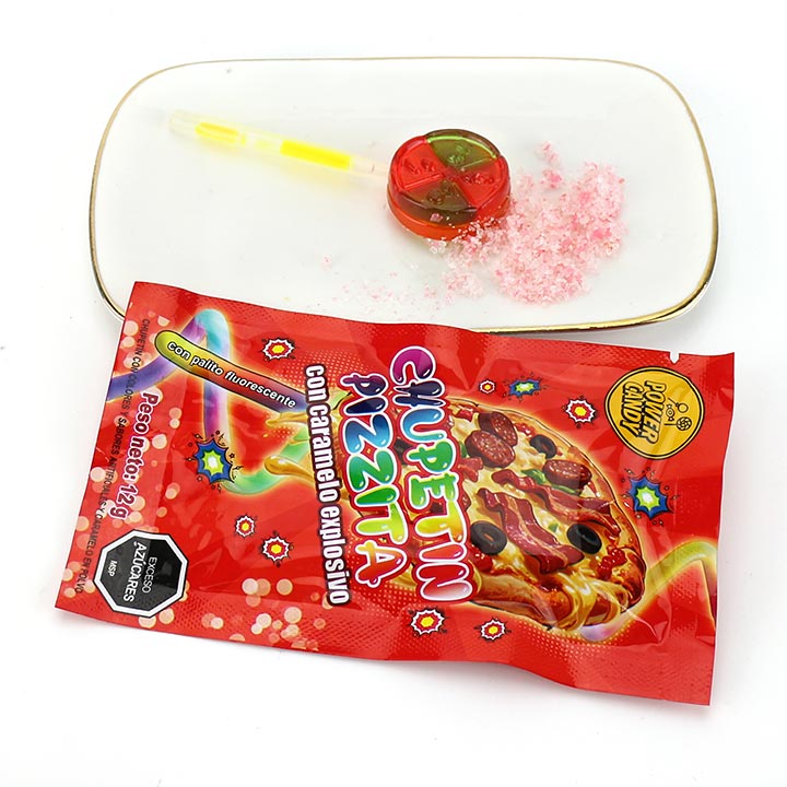 3-in-1 Hamburger,Pizza,French Fries Shaped Neon Glow Stick Lollipop with Popping Candy CH-B397