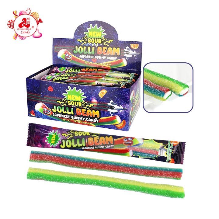 HALAL 2pcs Jolli Beam Licorice Sour Straw Gummy Candy Strips with Sour Powder Filling CH-J774