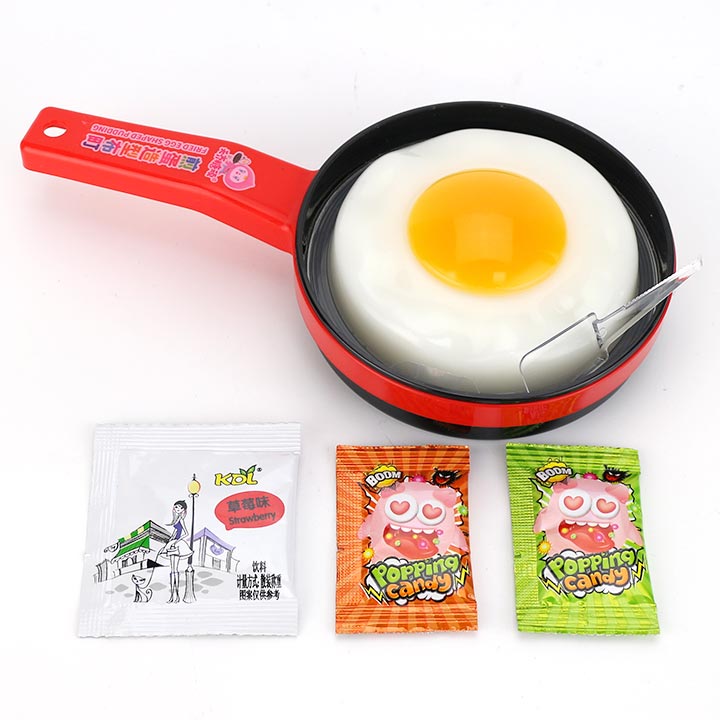 70g DIY Fried Egg jelly pudding with pan toy & strawberry jam & popping candy CH-K323