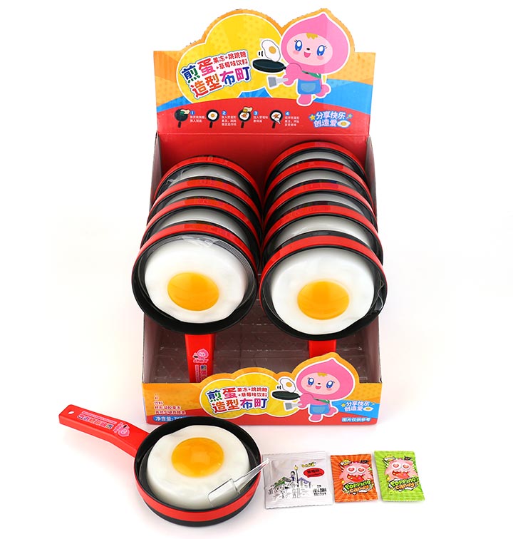 70g DIY Fried Egg jelly pudding with pan toy & strawberry jam & popping candy CH-K323