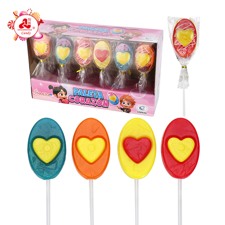 Paleta Corazon 2-in-1 Colorful Heart Shaped Hard Lollipop Candy CH-BP160