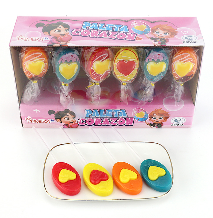 Paleta Corazon 2-in-1 Colorful Heart Shaped Hard Lollipop Candy CH-BP160