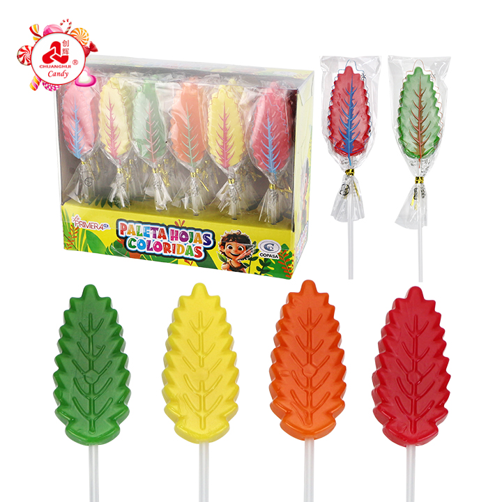 Tropical Themed Parties Colorful Leaf Shaped Hard Lollipop Candy CH-BP162