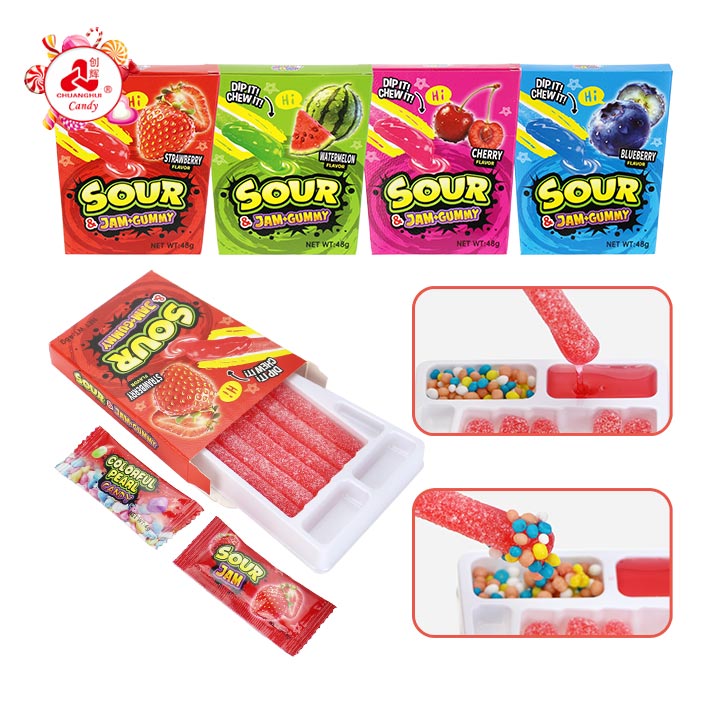 DIY Sour Jam Gummy Candy Sticks with mini Granule Candy Drops CH-J778 DIY Sour Jam Gummy Candy Sticks with mini Granule Candy Drops CH-J778