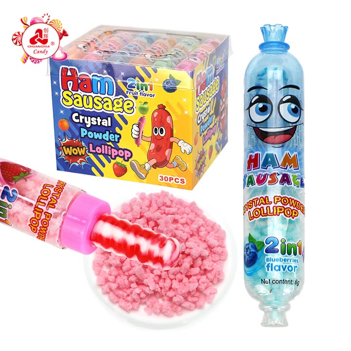 2-in-1 Ham Sausage Shape Twist Lollipop with Crystal Powder Candy CH-N795