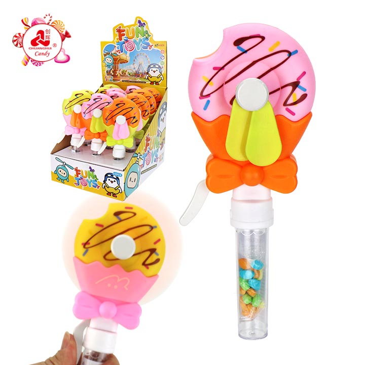 Summer Gifts Cartoon Donut Doughnut Shaped Hand Pressed Fan Toy Candy CH-TB272