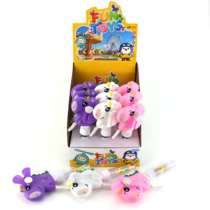 Summer Toy Cartoon Unicorn Shaped Hand Pressed Fan Toy Candy CH-TB273