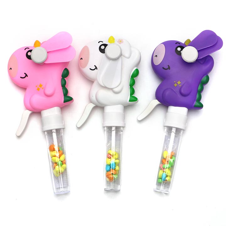 Summer Toy Cartoon Unicorn Shaped Hand Pressed Fan Toy Candy CH-TB273
