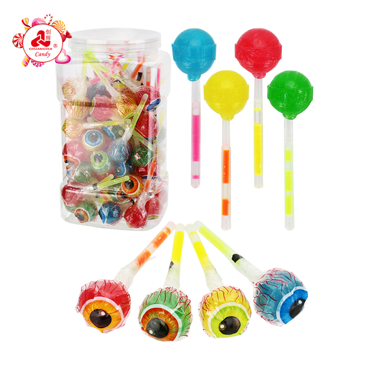 Halloween Eyeball Printed Neon Glow Stick Fluorescent Round Lollipop Candy CH-A116