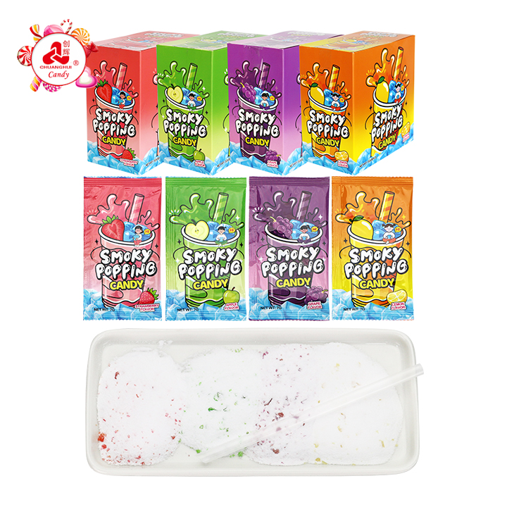 Assorted Fruits Smoky Popping Candy Powder Pop Rocks candy With Straw CH-B399