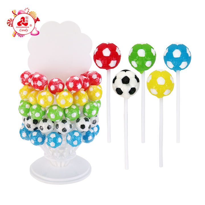 Football Soccer Ball Shape Round Lollipop Candy With Display Shelf PackagingCH-BP165 Football Soccer Ball Shape Round Lollipop Candy With Display Shelf PackagingCH-BP165