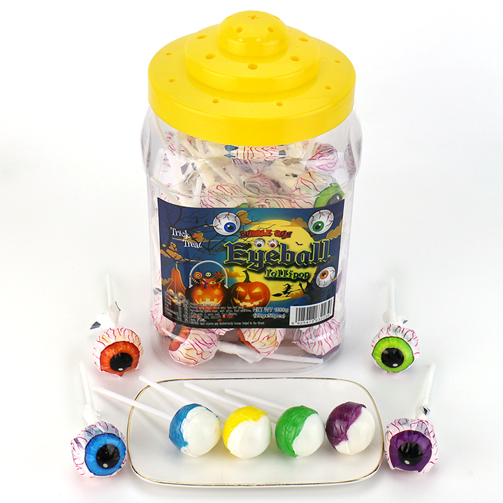 Halloween Eyeball Printed Two-colors Round Bubble Gum Lollipop Candy BP169