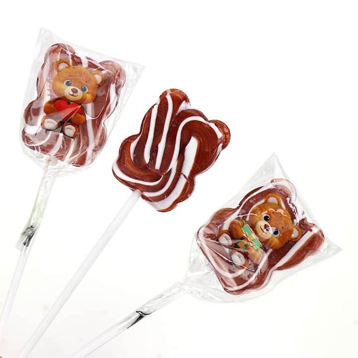 Cute Little Bear Swirl Chocolate Milk flavor Lollipop Candy BP171