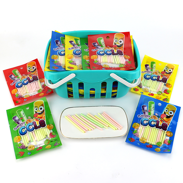 Assorted Fruit Flavor CC Stick Straw Sour Powder Candy in basket packaging CH-C131