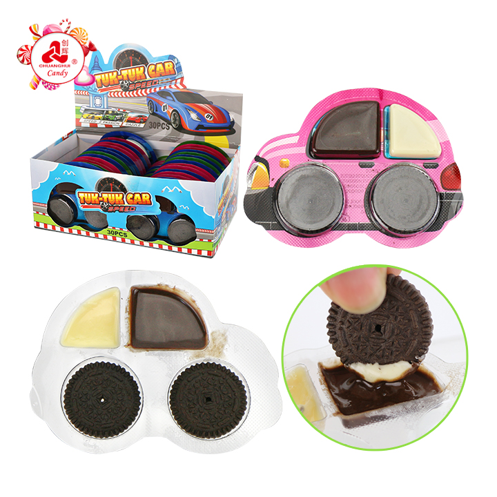 Chocolate Biscuit Candy Tuk Tuk Car Shaped Cocoa Cookie Candy with chocolate jam CH-D158