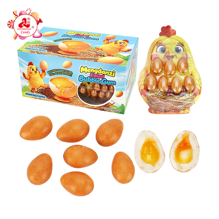 Cute Hen Packaging Egg Shape Chewy Bubble Gum with Jam Filled CH-E340-1