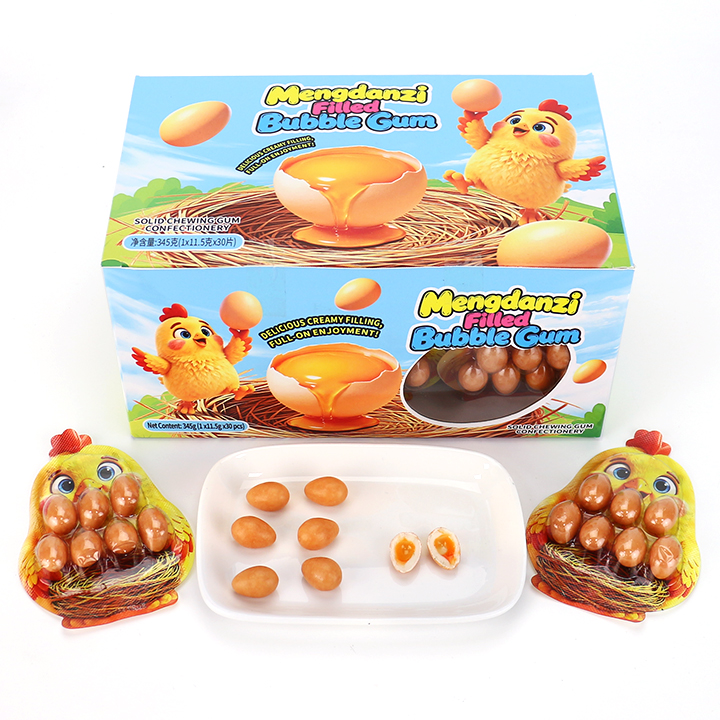 Cute Hen Packaging Egg Shape Chewy Bubble Gum with Jam Filled CH-E340-1