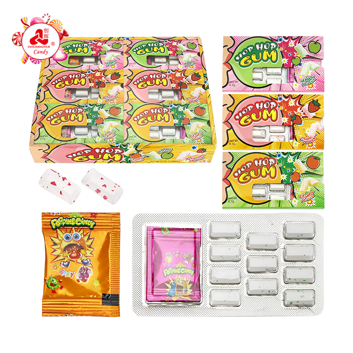 Assorted fruit flavored mini chewing gum With popping candy CH-E375