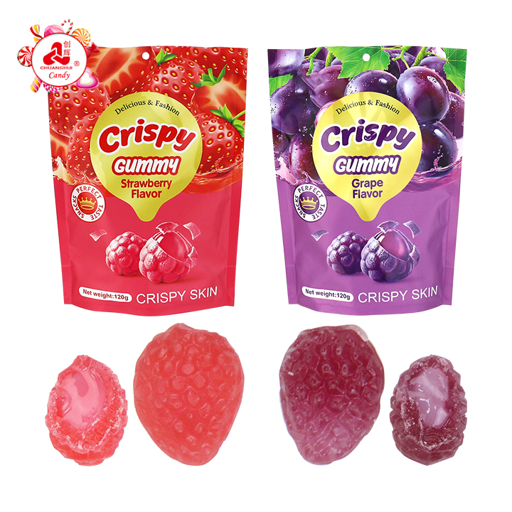 Crispy Skin Grape & Strawberry Fruits Flavors Peelable Gummy Candy With jam filling CH-J781